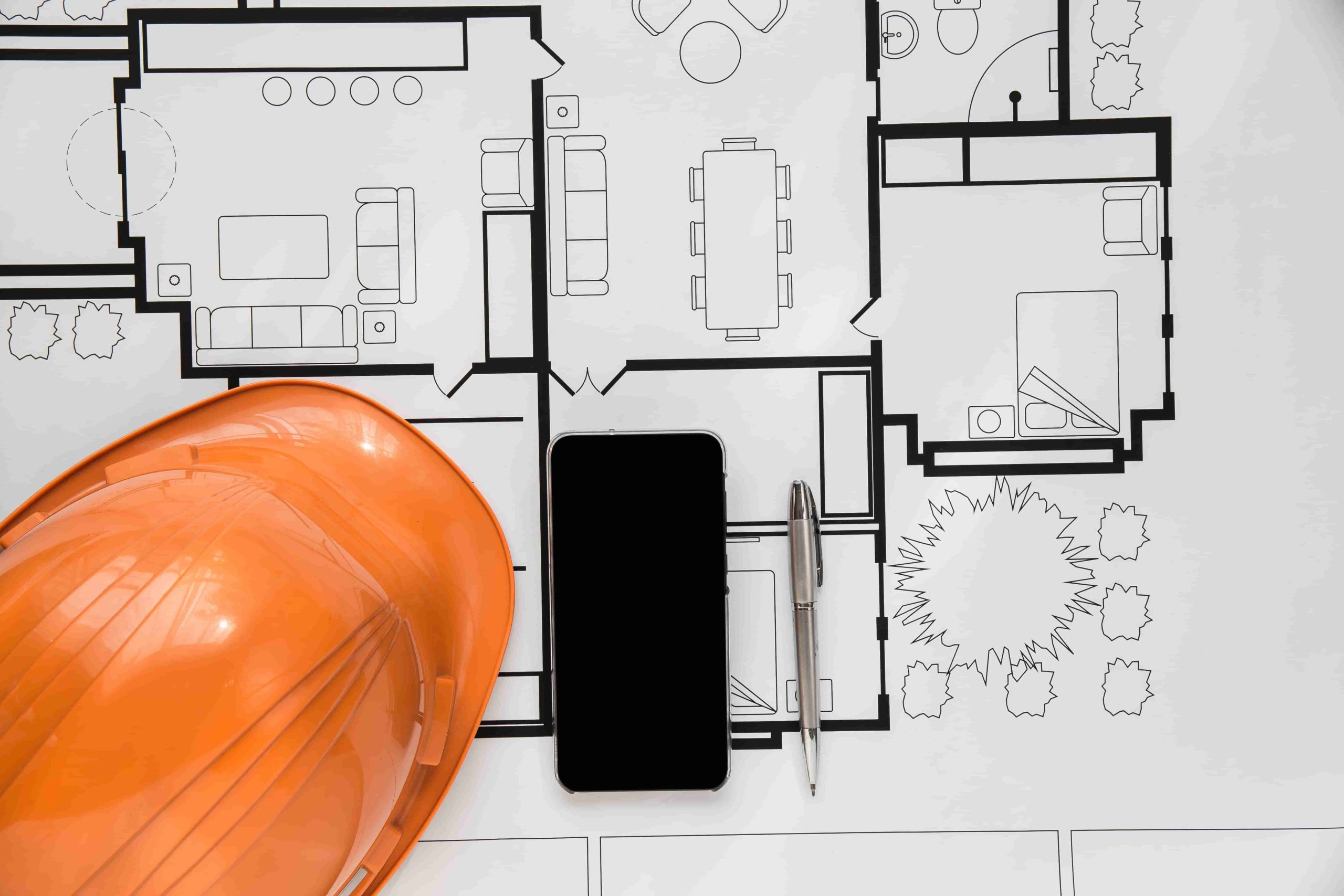 top-view-engineer-plan-wood-background