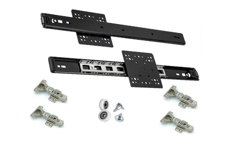 یراق‌آلات کابینت شامل لولا، ریل کشو و جک